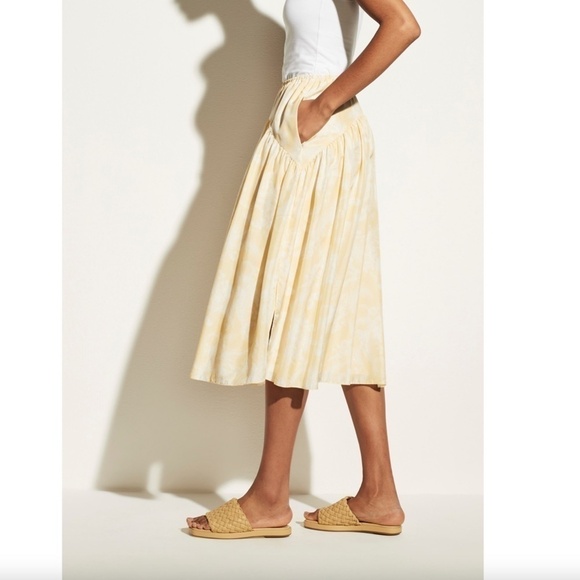 VINCE Wheat Tiered 100% Silk Slip Skirt in Yellow